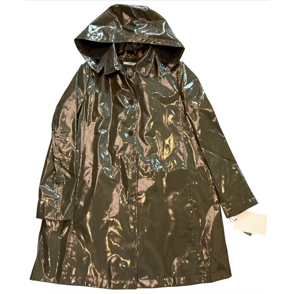 JANE POST ARMY ICONIC LEOPARD FAUX FUR LINED PRINCESS RAIN SLICKER COAT JACKET S - Picture 5 of 16